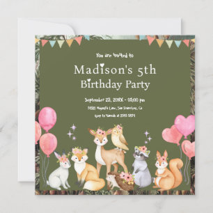 Animaux mignons Invitation d'anniversaire