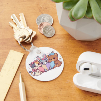 Animaux Mignons Kawaii Porte-Clés en Cœur Pastel