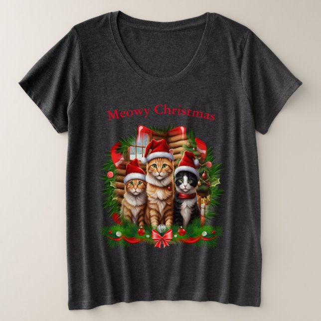 Animaux mignons T-shirts de Noël pour chats (Design devant)