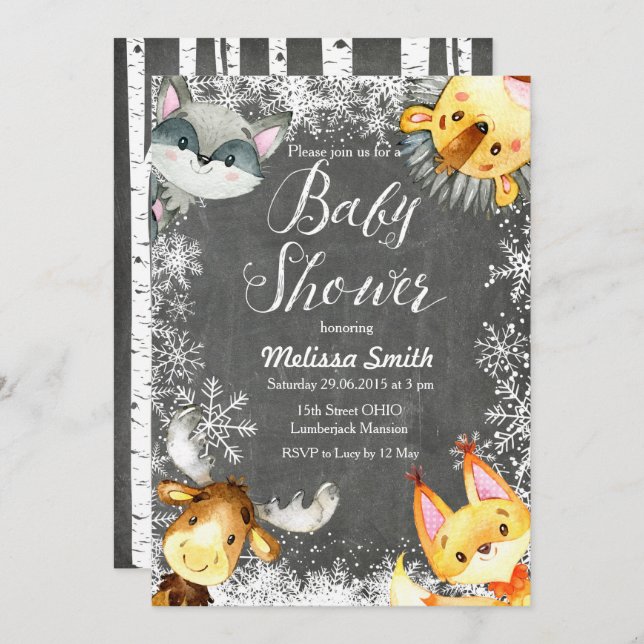 Animaux Noël Woodland Baby Shower Invitations (Devant / Derrière)