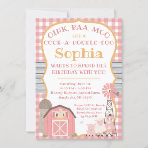 Animaux roses Barnyard Invitation Anniversaire