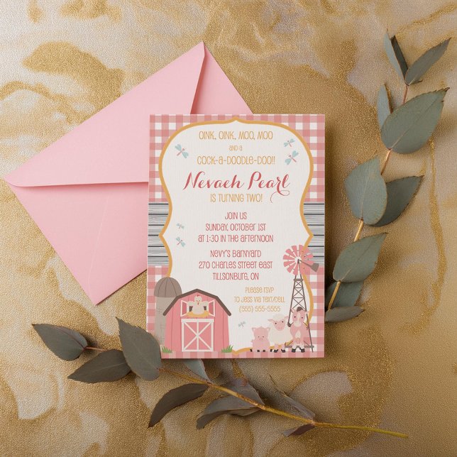 Animaux roses Barnyard Invitation Anniversaire (Créateur téléchargé)
