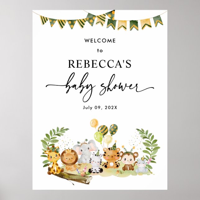 Animaux Safari Baby shower Affiche de bienvenue Po (Devant)