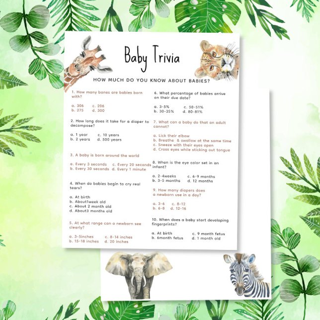Animaux Safari Baby Trivia | Jeu Baby shower (Créateur téléchargé)