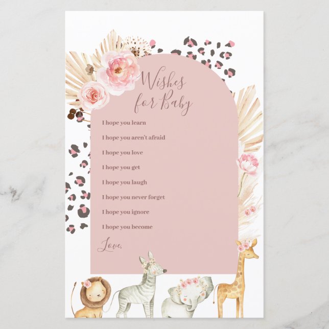 Animaux sauvages Boho rose souhaits pour bébé (Devant)