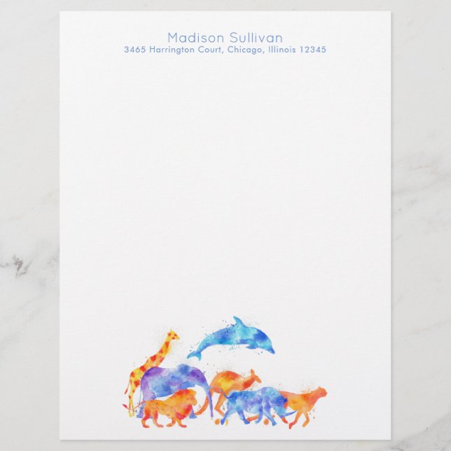 Animaux sauvages en aquarelle qui courent ensemble (Devant)