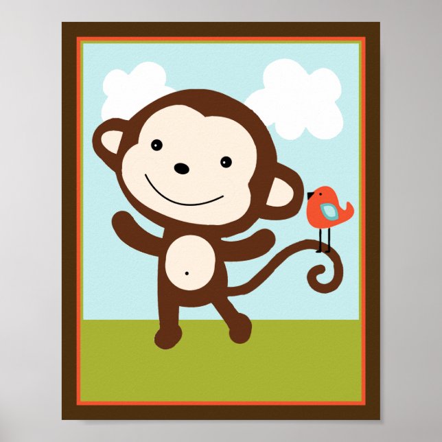 Animaux sauvages Singe avec oiseau Poster d'Art (Devant)