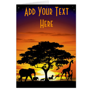 Animaux sauvages sur la carte de coucher du soleil