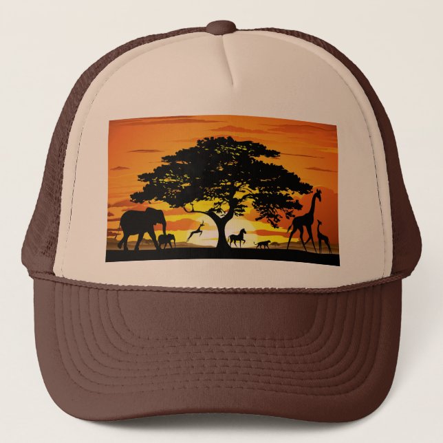 Animaux sauvages sur Savannah Sunset Casquette (Devant)
