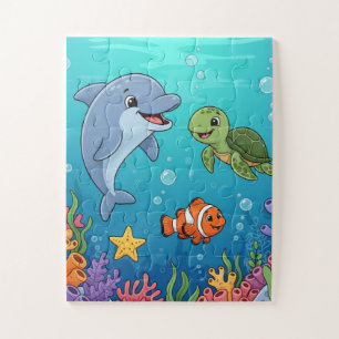 Animaux sous-marins Puzzle Enfants Dauphin Tortu