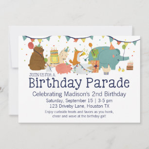 Animaux sur Parade Drive By Birthday Invitation