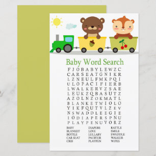 Animaux train Baby shower Word Search Jeu