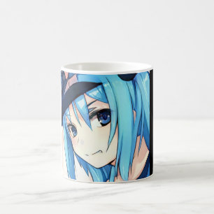 Anime bleu cheveux fille yeux bleu café Mug