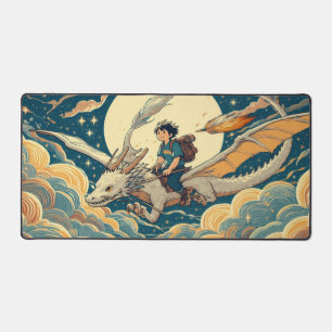 Anime Boy chevauchant un dragon sous Pleine lune S