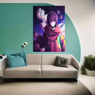 Anime fille, étoiles et nuage   AI Art Poster