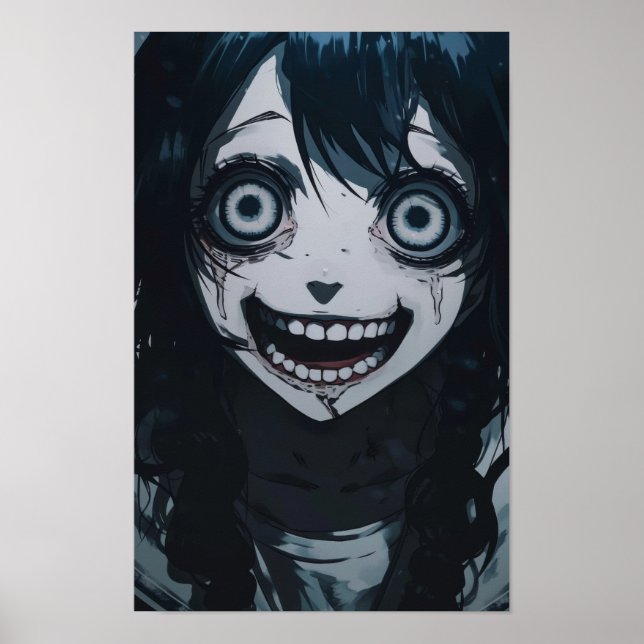 Anime Fille Fou Psycho Crazy Face Poster (Devant)