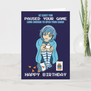 Anime Gamer Girl Pause Votre Carte D'Anniversaire 