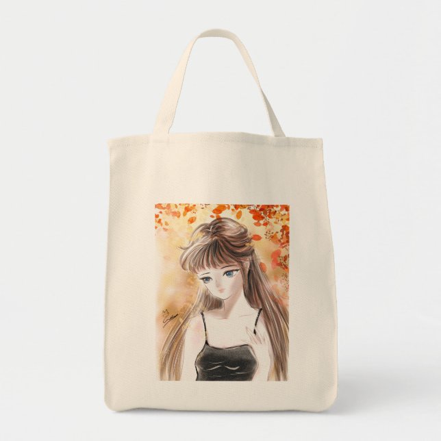 Anime Girl Automne Feuilles d'automne Sac fourre-t (Devant)