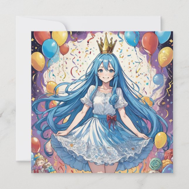 Anime Girl Blue anniversaire Invitation (Devant)