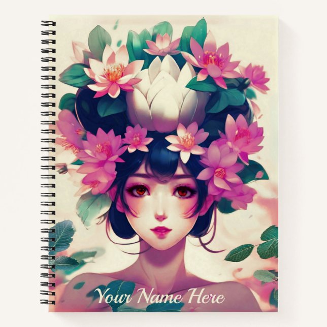 Anime Girl Crowned with Lotus Blossoms Journal  (Devant)
