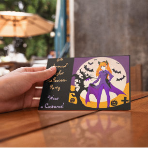 Anime Girl in Cat Costume Halloween Invitations de