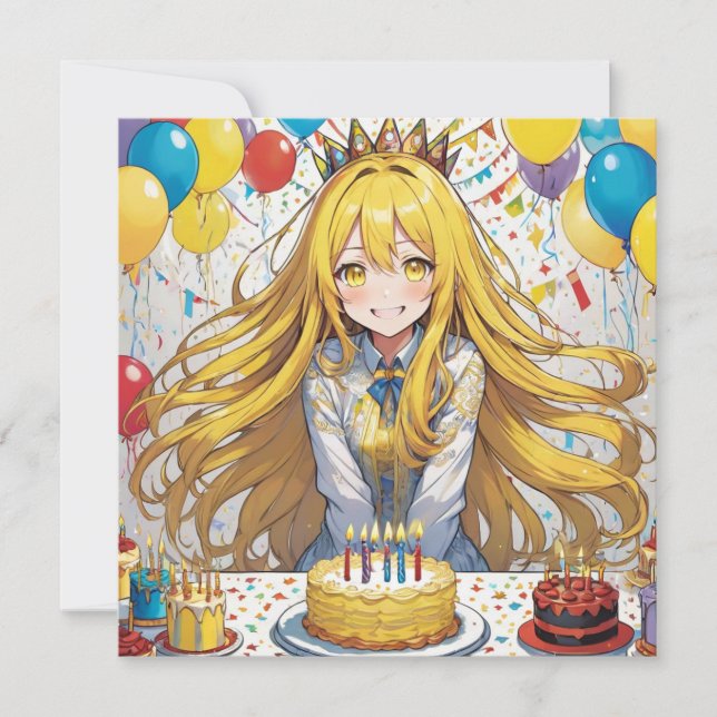 Anime Girl Jaune anniversaire Invitation (Devant)