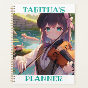 Anime Girl Jouer le violon et un Axolotl