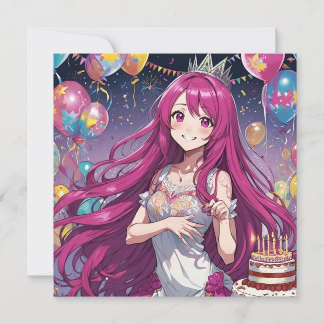 Anime Girl pinki anniversaire Invitation (Devant)