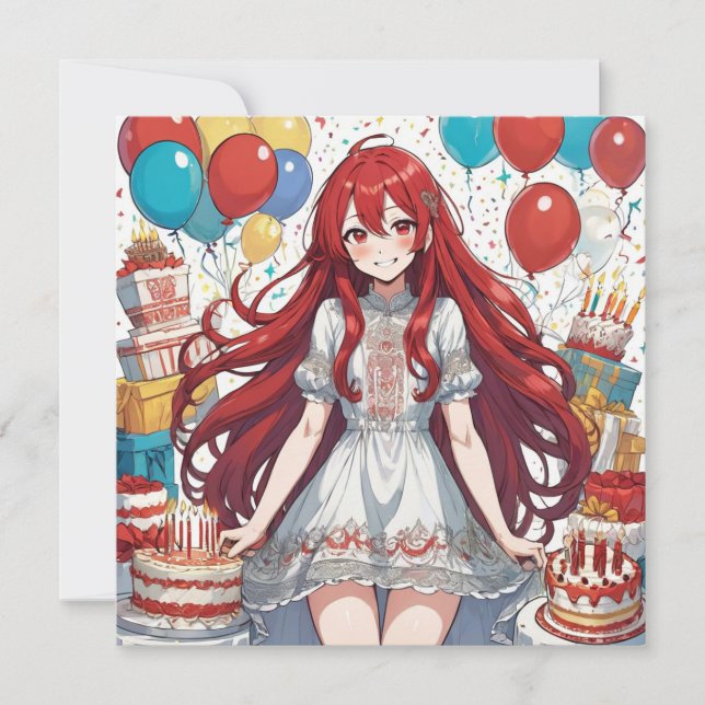 Anime Girl Red anniversaire Invitation (Devant)