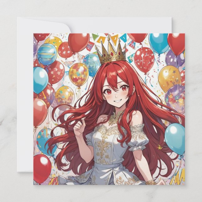 Anime Girl Red anniversaire Invitation (Devant)