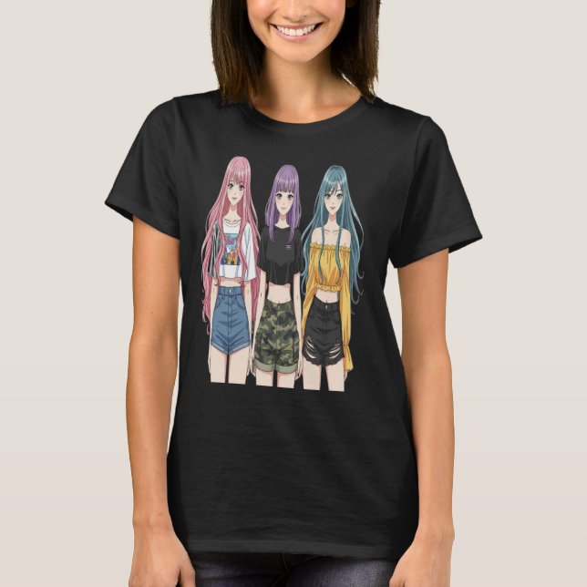 Anime Girls Fashion Trio T-Shirt   (Devant)