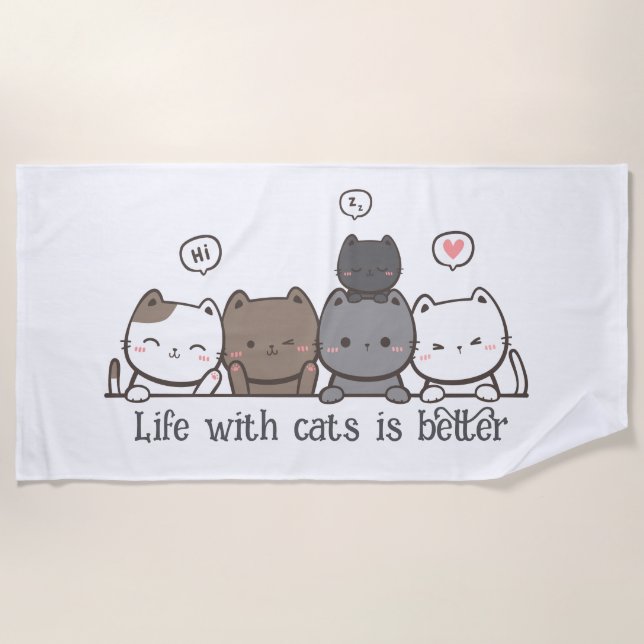 Animé serviette de plage de chats - les propriétai (Devant)