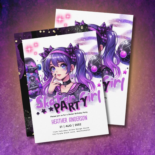 Anime Skater Girl Anniversaire Fête Skateboard (Créateur téléchargé)