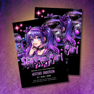 Anime Skater Girl Anniversaire Fête Skateboard