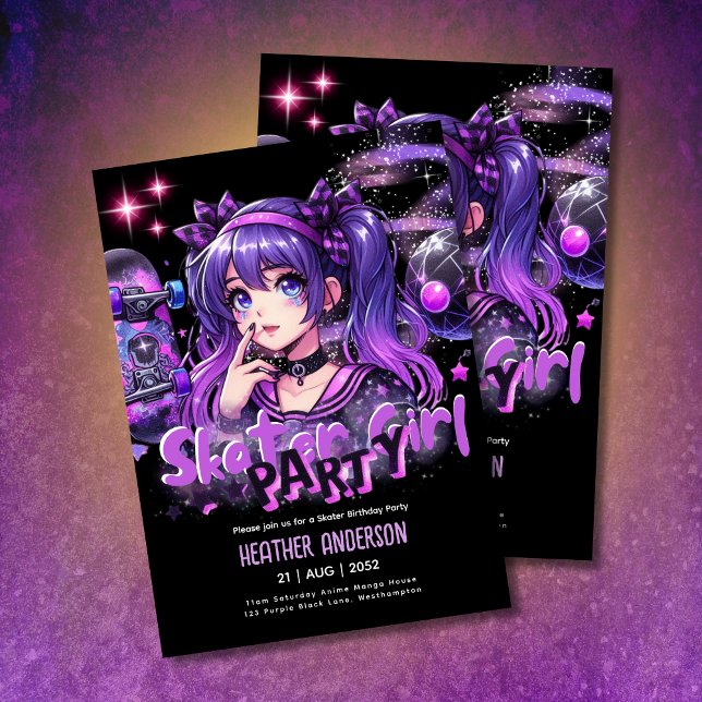 Anime Skater Girl Anniversaire Fête Skateboard (Créateur téléchargé)