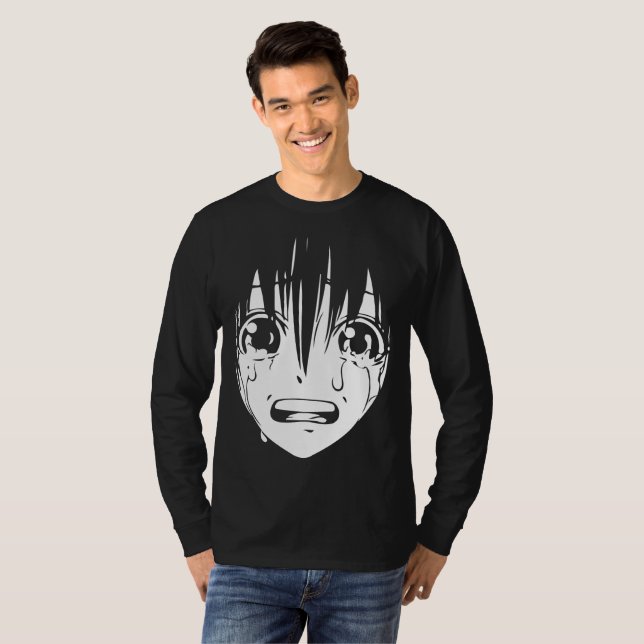 Anime T-Shirt : Fille Pleurant (Noir et Blanc) (Devant entier)