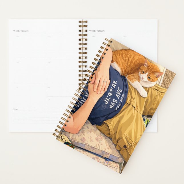 Anime Tabby Cat on Lap Spiral Planner (Devant avec enveloppe)