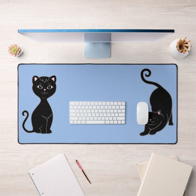 Animes de chat noir mignon sur fond bleu clair (Bureau 1)