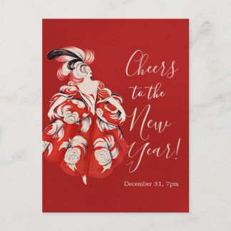 Anisette Red New Year's Eve Invitation Postcard