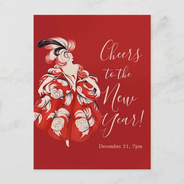 Anisette Red New Year's Eve Invitation Postcard (Devant)