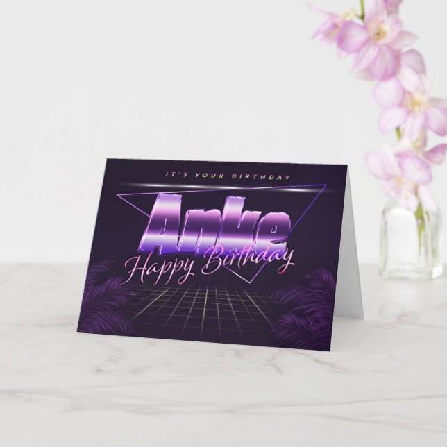 Anke Nom Prénom carte rétro lilas anniversaire (Orchidée)