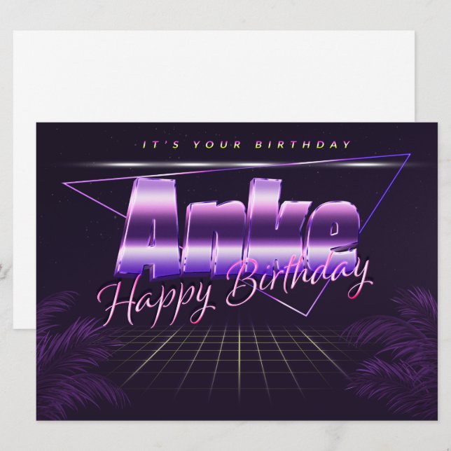 Anke prénom carte rétro lilas pour un anniversaire (Devant / Derrière)