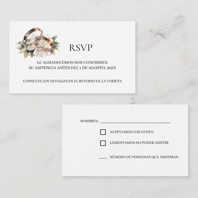 Anneau Floral Mariage espagnol carte RSVP (Devant / Derrière)