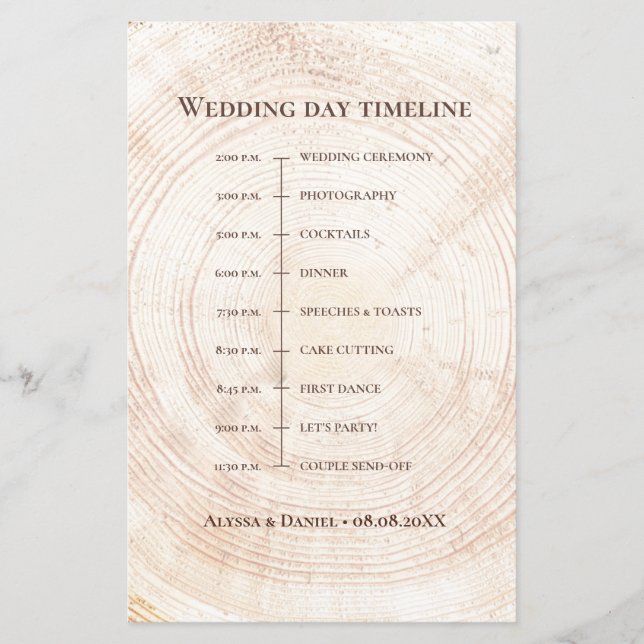 Anneaux de bois rustique Jour de mariage Calendrie (Devant)