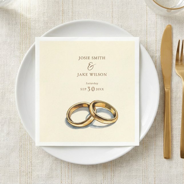 Anneaux de mariage en or Serviette en papier (Gold wedding rings Paper Napkin.)