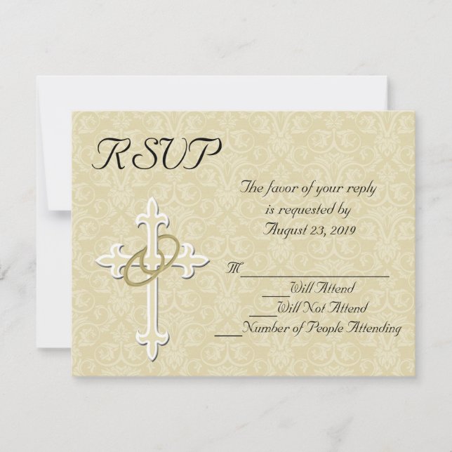 Anneaux d'or Mariage chrétien Carte RSVP (Devant)