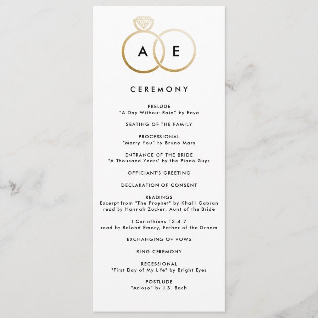 Anneaux d'or moderne Programme de mariage personna (Devant)