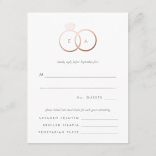 Anneaux d'or Rose moderne Mariage RSVP Reply Card