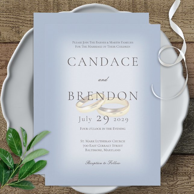 Anneaux Mariage or sur Faire-part de mariage bleu (Créateur téléchargé)