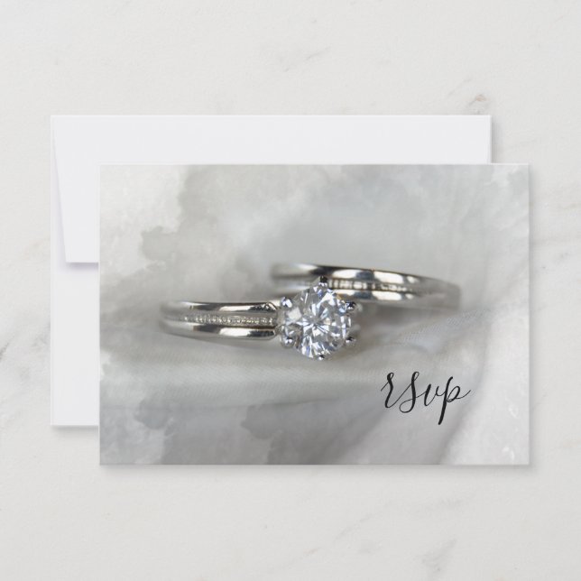 Anneaux Mariages diamant sur carte RSVP gris (Devant)